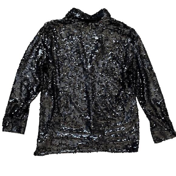 Zara‎ V Neck Collared Flowy Long Sleeve Sequined Top Black Size Medium - Picture 9 of 11